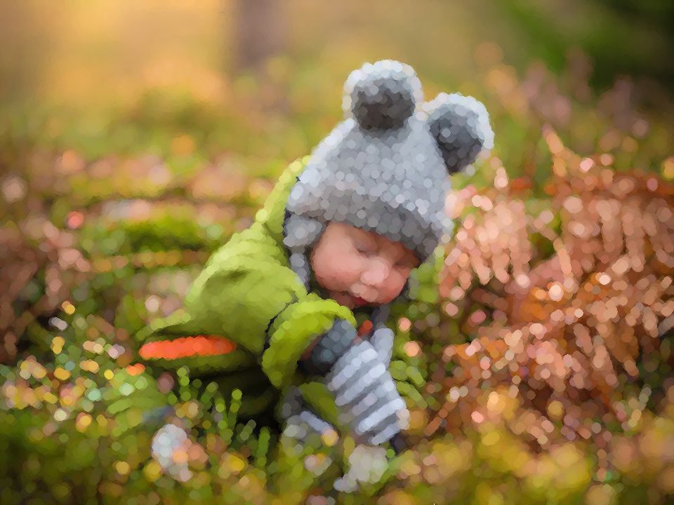 Baby with knitted beanie